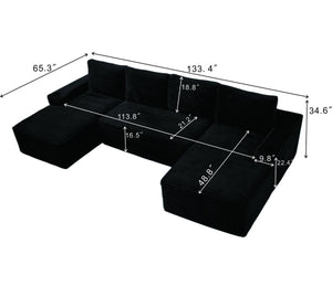 English Elm Compressible Corduroy U-shaped Sectional Cloud Sofa Modular Living Room Couch Black W5515S00027