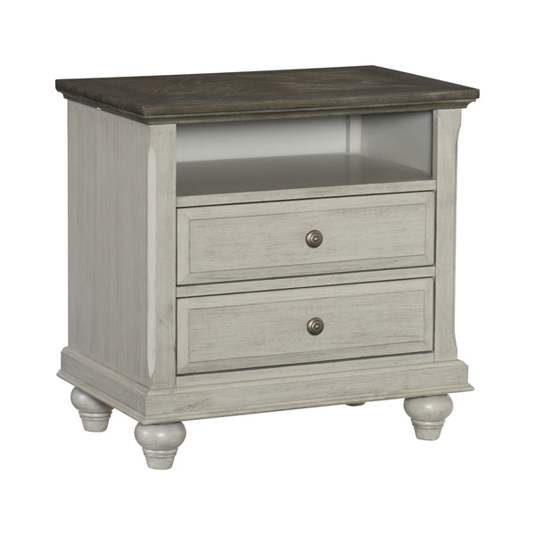 English Elm Classic Light Gray Nightstand with Dark Brown Top, 2 Drawers & Open Shelf, Modern Farmhouse Accent Table B011P199394