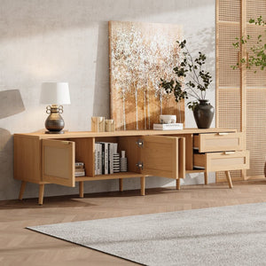 English Elm 70inch Rattan Door Media Console with Pine Legs and Cable Management for Living Room N710P365047P