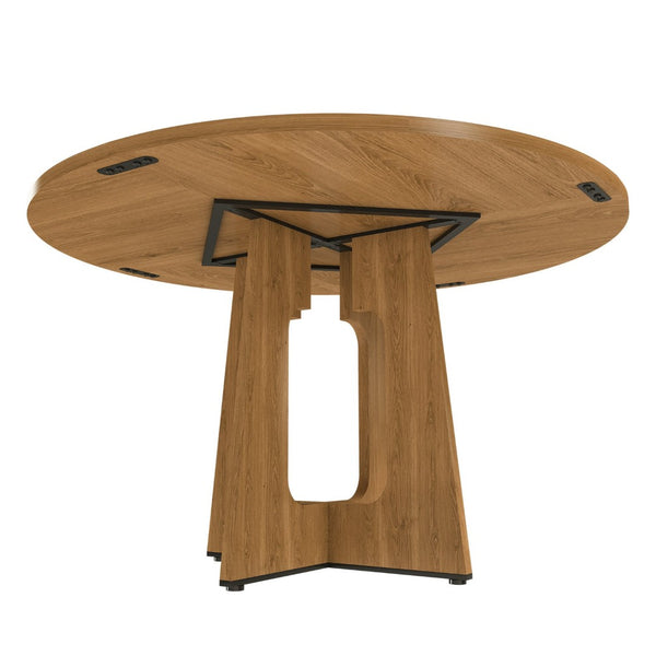 English Elm Round Farmhouse Dining Table Seats Four with Warm Oak Grain Finish for Kitchen Nook W2700P415283