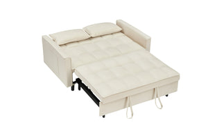 English Elm Modern Velvet Sofa Pull-Out Bed 3-in-1 Convertible Love Seat with Pillows, Spacious 500lb Support Beige W3371P314973