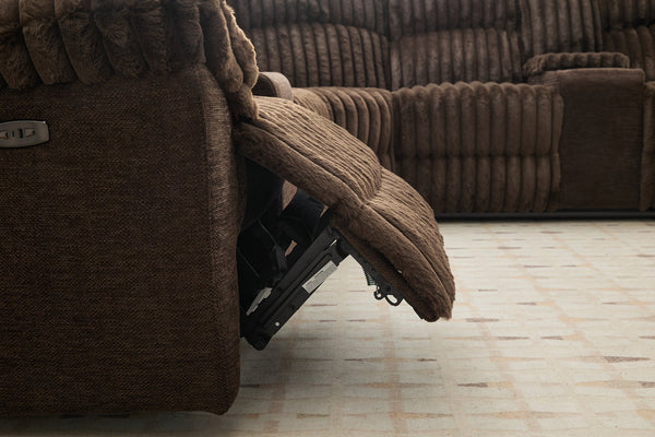 English Elm M083 Power Reclining Sectional Sofa with Wireless Charger, Hidden Cupholders, USB Ports for Comfort Brown W1805S00083