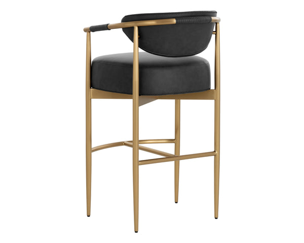 Sunpan Heloise Barstool - Elegant Faux Leather Upholstery With Gold Stainless Steel For Chic Dining Spaces Black Faux Leather 111932