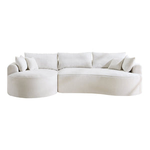 English Elm 124.5-inch Curved Chenille Sectional Sofa with Pillows Deep Seat Living Room Couch White W3612S00026