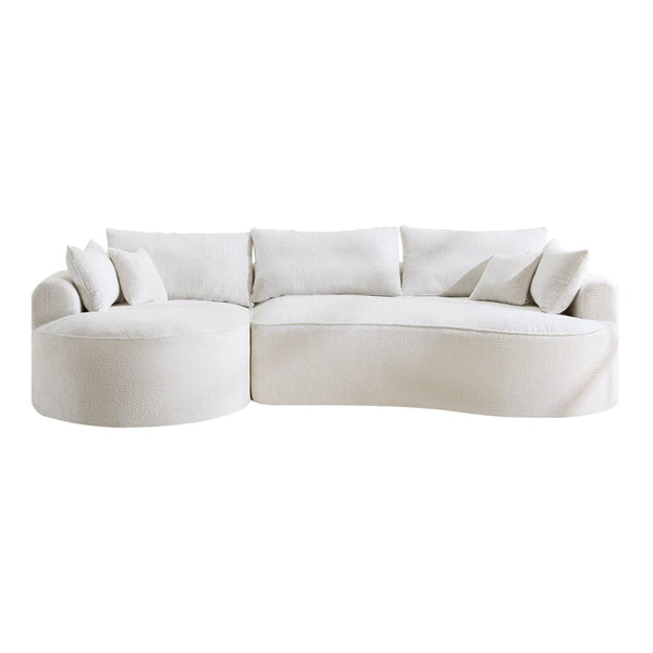 English Elm 124.5-inch Curved Chenille Sectional Sofa with Pillows Deep Seat Living Room Couch White W3612S00026