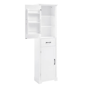 English Elm Tall Bathroom Storage Cabinet with Slim Profile, Adjustable Shelves, Anti-Tip Safety & Painted MDF Finish White N725P246463K