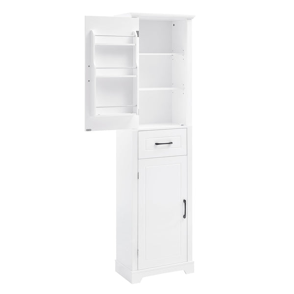 English Elm Tall Bathroom Storage Cabinet with Slim Profile, Adjustable Shelves, Anti-Tip Safety & Painted MDF Finish White N725P246463K