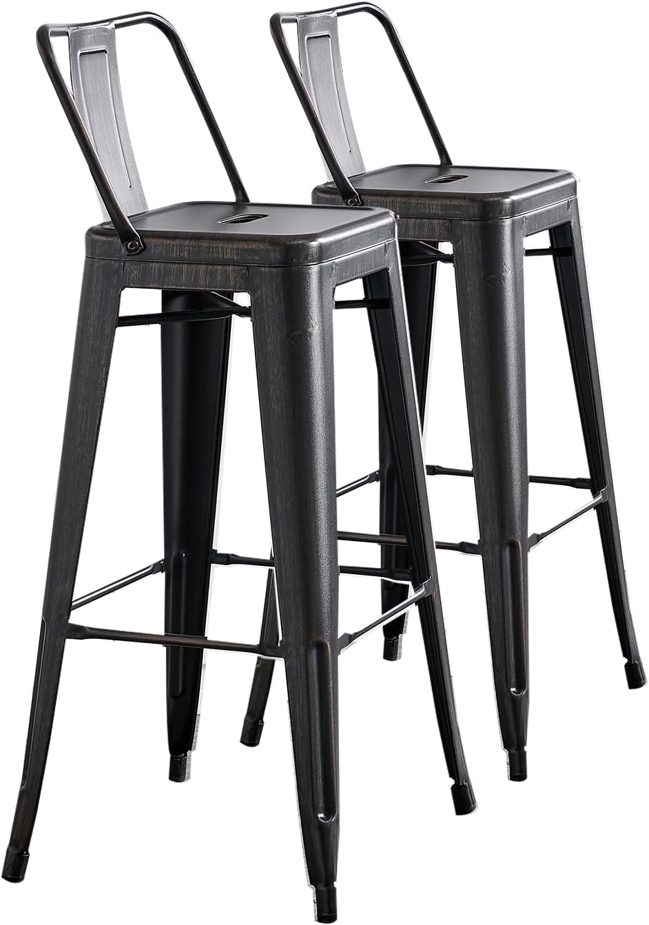 English Elm Modern Lightweight Metal Barstools Set Of 2 – Distressed Black Bucket Back Design For Stylish Comfort B347P349388