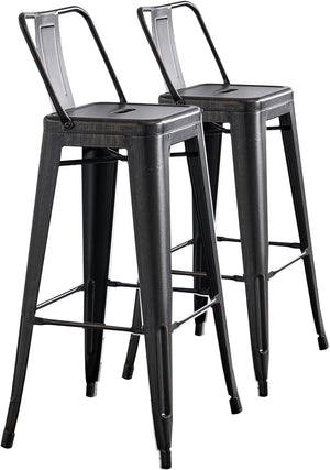 English Elm Modern Lightweight Metal Barstools Set Of 2 – Distressed Black Bucket Back Design For Stylish Comfort B347P349388