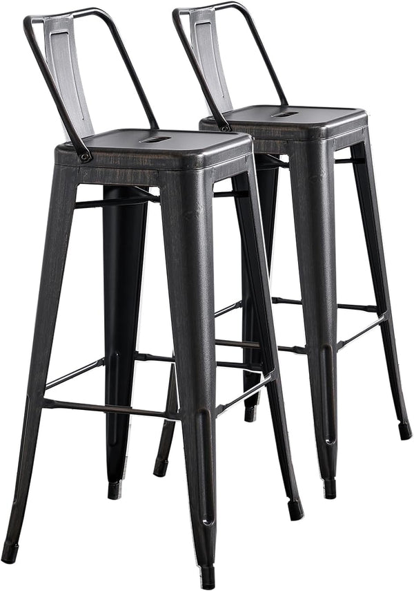 English Elm Modern Lightweight Metal Barstools Set Of 2 – Distressed Black Bucket Back Design For Stylish Comfort B347P349388
