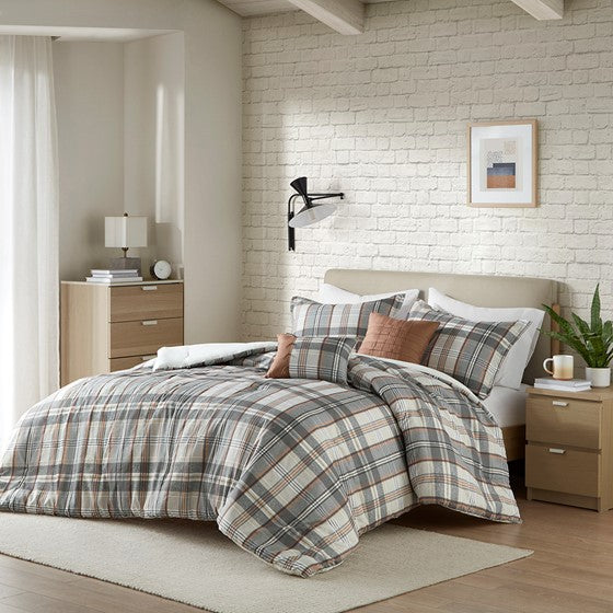 English Elm Twin/Twin Plaid Comforter Set with Anti-Microbial Microfiber, Sham & Decorative Pillows, Cozy Durable B035P203244