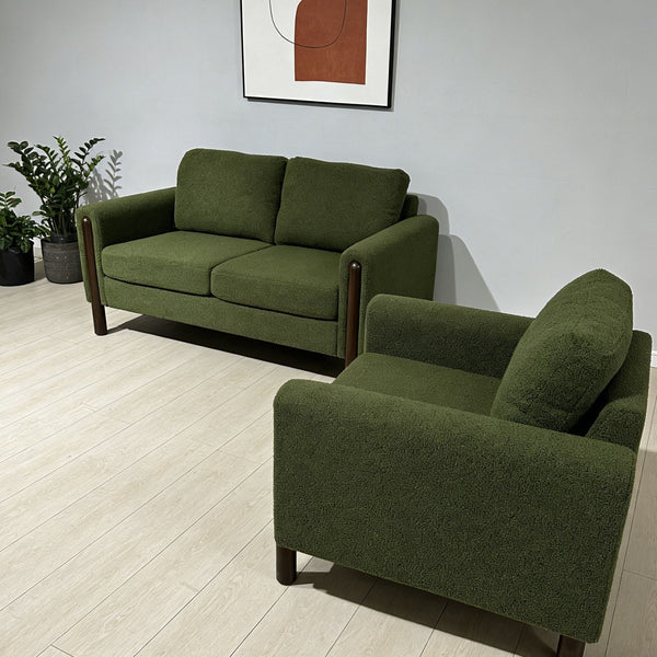 English Elm Comfy Mid-century Modern Loveseat with Walnut Legs Teddy Fabric 2-seat Small Space Sofa Green W2308P463602