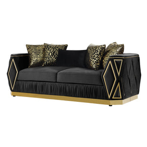 English Elm Cavalli Diamond Upholstered Sofa and Loveseat Set with Gold Accents for Modern Living Black+Gold B009S02182