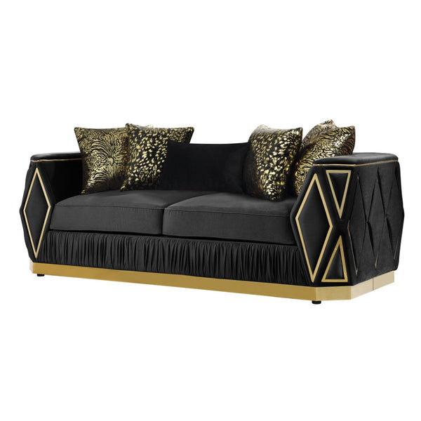 English Elm Cavalli Glam Three Piece Living Room Set Diamond Upholstery with Brushed Gold Metal Legs Black+Gold B009S02183
