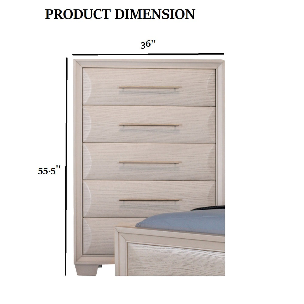 English Elm English Dovetail Chest 36"W x 55.5"H White Oak Finish Transitional 5-Drawer Felt-Lined Top Drawer B2741P372208