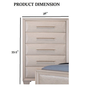 English Elm English Dovetail Chest 36"W x 55.5"H White Oak Finish Transitional 5-Drawer Felt-Lined Top Drawer B2741P372208