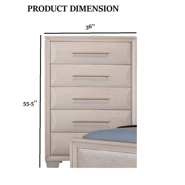 English Elm English Dovetail Chest 36"W x 55.5"H White Oak Finish Transitional 5-Drawer Felt-Lined Top Drawer B2741P372208