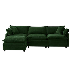 English Elm 105" L-shaped Chenille Sectional with Ottoman Pocket Spring Living Room Sofa Green W1097S00230