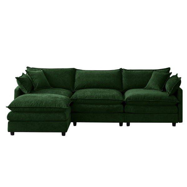 English Elm 105" L-shaped Chenille Sectional with Ottoman Pocket Spring Living Room Sofa Green W1097S00230