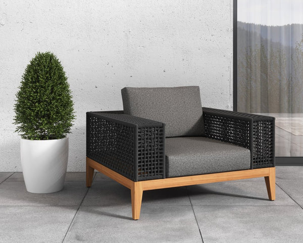 Sunpan SALERNO Armchair - Contemporary Gracebay Grey Lounge Chair with Teak Frame for Indoor & Outdoor Use 109513