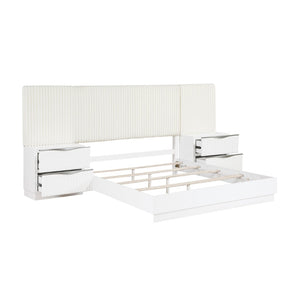 English Elm Luxurious Pearl White California King Bedroom Set with Faux Fur Headboard Wall Panel B011S02281