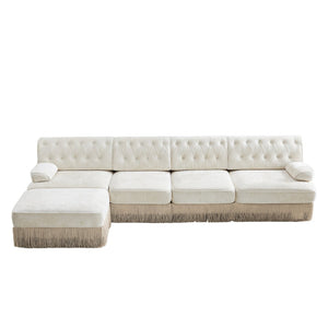 English Elm 135" Modular Velvet Sectional Sofa Chesterfield Tufted Tassel Skirt Living Room W714S01689