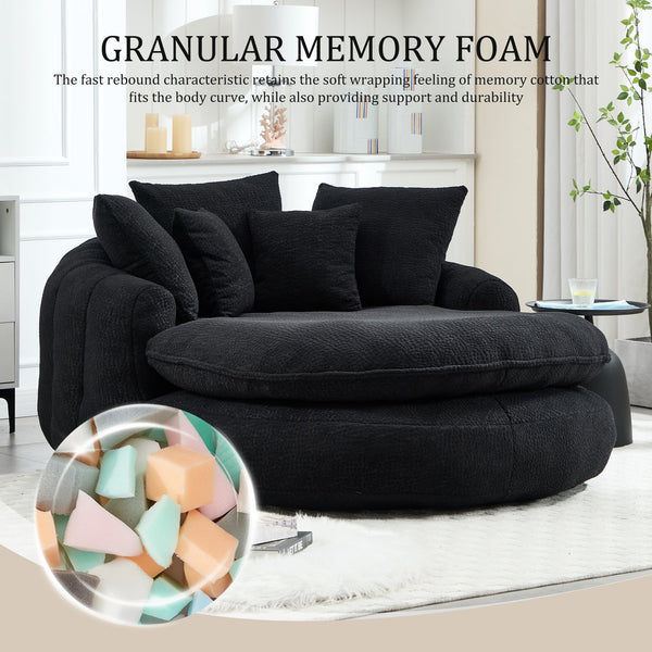 English Elm Oversized Memory Foam Chenille Bean Bag Sofa with Ergonomic Back Support, 3 Large & 2 Small Pillows Black W395P359415