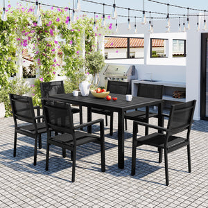 English Elm U-Style Steel Outdoor Table and Chair Set for Patio Balcony Backyard — Durable 7-Piece, Heavy-Duty Seats Black WY000401AAB