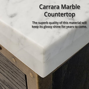 English Elm Brown Oak 80" Double Bath Vanity with Polished Carrara Marble Top, Soft-Close Drawers & Chrome Faucet Set B2731P260333