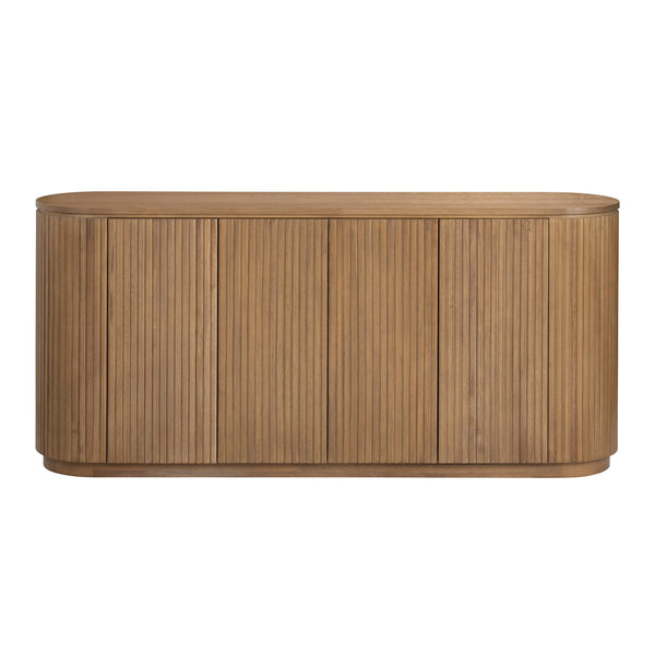 Crestview Collection Transitional Credenza - Elegant Rubberwood Storage Solution With Slatted Design & Curved Base Brown Solid Wood Cvfdr1240