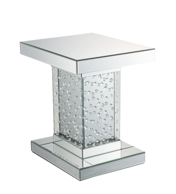 English Elm Nysa Glam Mirrored End Table with Faux Crystal Column Base for Bedroom or Living Room B2726P457130