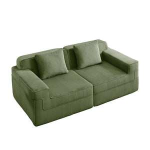 English Elm Modular Boneless 2-Seat Loveseat Sofa with Plush Corduroy, Deep Cloud Comfort and Removable Pillows Green W3041P353175