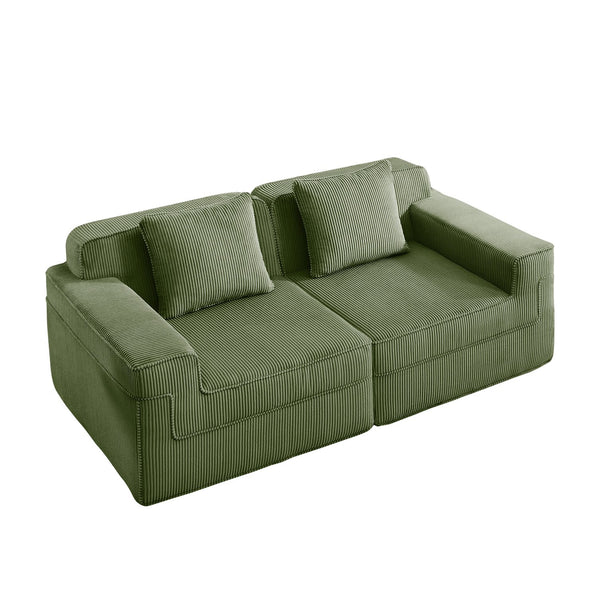 English Elm Modular Boneless 2-Seat Loveseat Sofa with Plush Corduroy, Deep Cloud Comfort and Removable Pillows Green W3041P353175