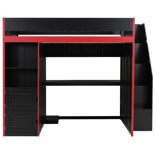 English Elm Gaming Full Loft Bed with Built-in Desk Led Lights and Storage for Teen Rooms N709P004103J