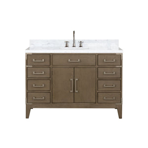 English Elm Grey Oak Single Bath Vanity With Carrara Marble Top, Faucet Set, Soft-Close Drawers & Stylish Storage B2731P259818