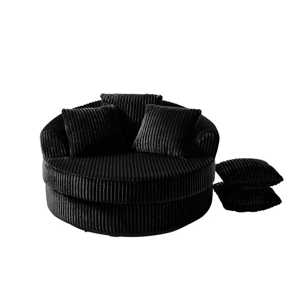 English Elm 360° 360 Swivel Round Lounge Chair Corduroy Upholstered Sculptural Seat with Removable Pillows Black W3705S00036