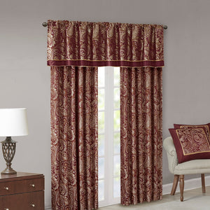 English Elm Jacquard Curtain Panel Pair - Luxurious Paisley Weave In Rich Burnt Red & Gold For Elegant Spaces B03598086