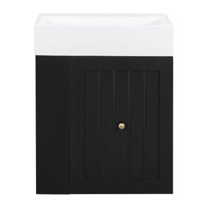 English Elm 20-Inch Compact Bathroom Vanity with Ceramic Sink, Wall-Mounted MDF Cabinet, Modern Space-Saver Design Black N725P314023B