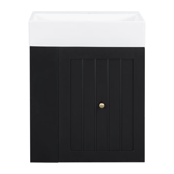 English Elm 20-Inch Compact Bathroom Vanity with Ceramic Sink, Wall-Mounted MDF Cabinet, Modern Space-Saver Design Black N725P314023B