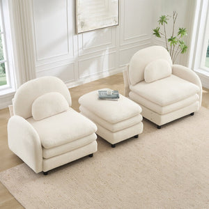 English Elm Teddy Fleece Modular Loveseat with Ottoman Curved Sculptural Sofa for Living Room Beige White W5656S00075