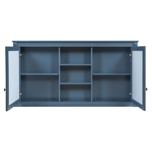 English Elm 55 Inch Wall Mount Medicine Cabinet Dual Mirrored Doors Soft Close Bathroom Vanity Storage Blue N710P401342C
