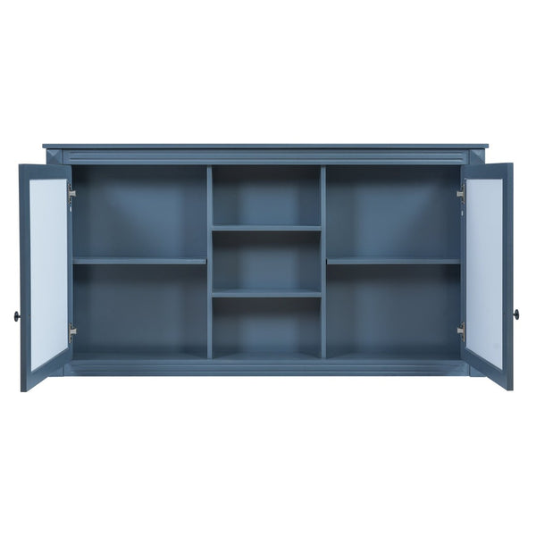 English Elm 55 Inch Wall Mount Medicine Cabinet Dual Mirrored Doors Soft Close Bathroom Vanity Storage Blue N710P401342C