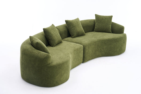 English Elm Curved Boneless Sofa modular 110" sectional with high-density foam & spring core, kid‑friendly curves, no assembly required for easy moving and cozy lounging Green W2231S00006