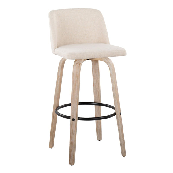 English Elm Toriano 30" Mid-Century Modern Barstool Set Of 2 In White-Washed Wood & Cream Fabric For Stylish Comfort B202S00684-GIGA