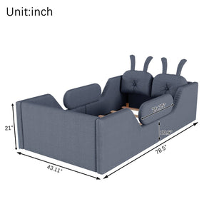 English Elm Twin Kids Platform Bed Teddy Fabric Upholstered with Bunny Cushions and Safety Rails Gray W2593P395809