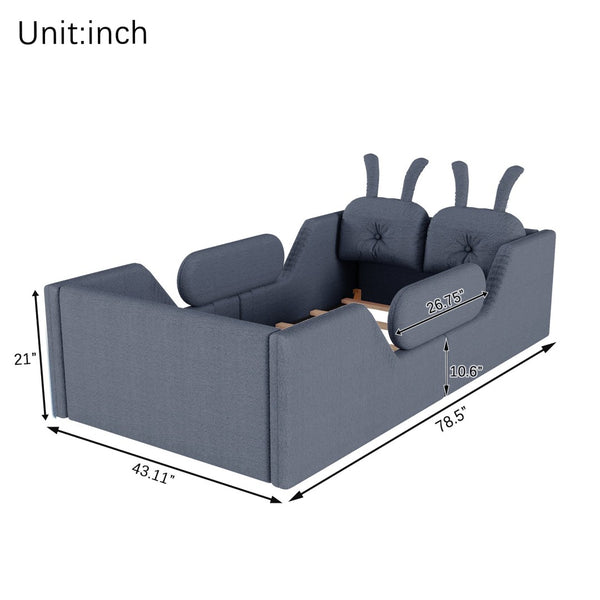 English Elm Twin Kids Platform Bed Teddy Fabric Upholstered with Bunny Cushions and Safety Rails Gray W2593P395809