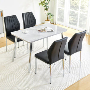 English Elm Table and Chair Set Marble Glass Top with Silver Legs Four Seat Dining Vignette W1151S04640