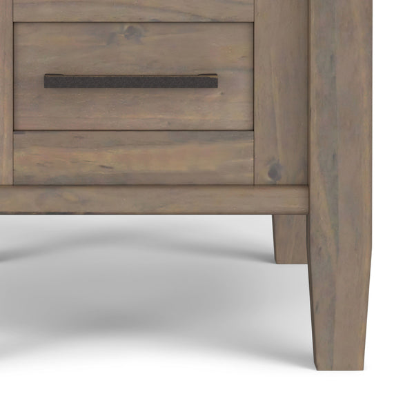 English Elm Ela Narrow End Table in Smoky Brown Wood, Handcrafted Solid Wood, Drawer & Open Shelf Storage, Transitional Style B136P203458