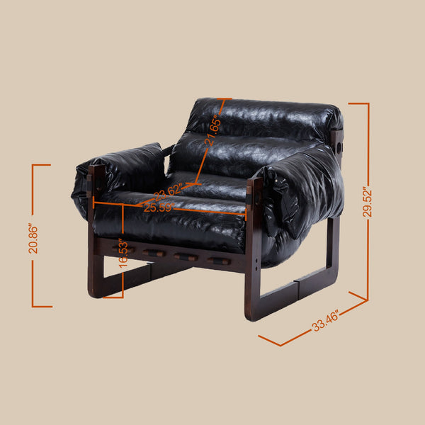English Elm Medieval premium lounge chair with oil-waxed leather, removable cushion, mortise & tenon frame stability Antique Black W2989P328542