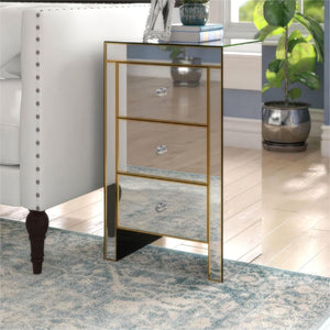 English Elm Christopher Knight Home® - Elegant Mirrored Nightstand Gold-Edged 3-Drawer Accent Table with Ample Storage & Reflective Glam (26") 57778.00